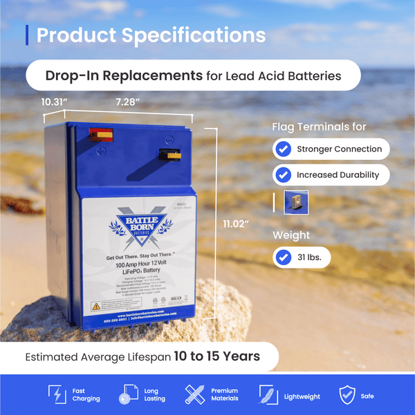 Battle Born 12V GC2 100Ah LiFePO4 Deep Cycle Lithium Battery